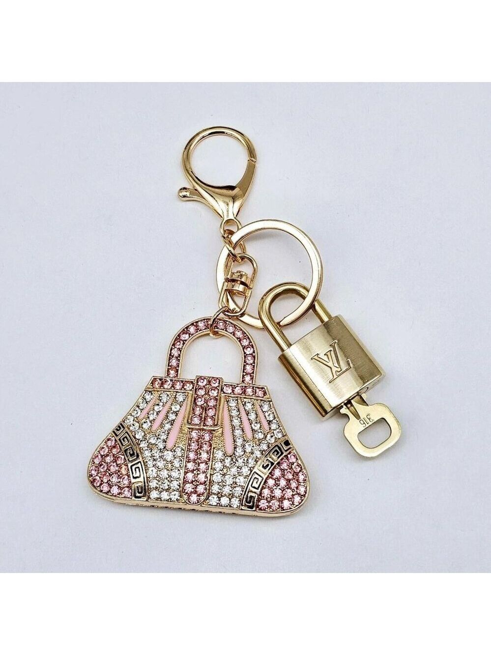 Authentic Louis Vuitton Lock & Key with unbranded Rhinstone Bag Keycharm